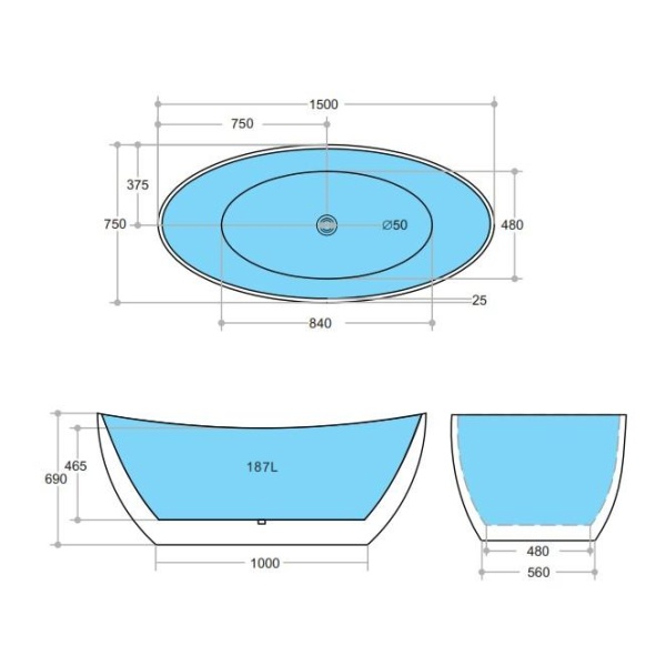 Free Standing Bathtub - EBT1500 - Image 3