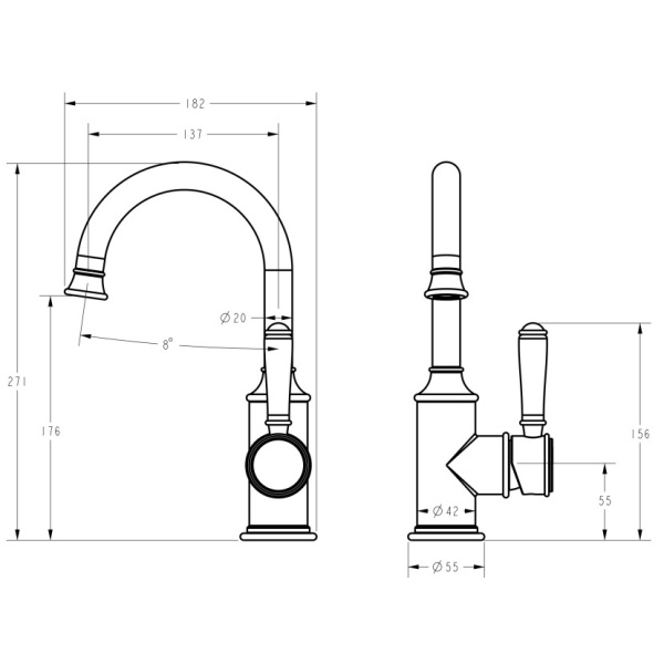 IKON / Clasico Gooseneck Basin Mixer HYB868-201A - Image 5