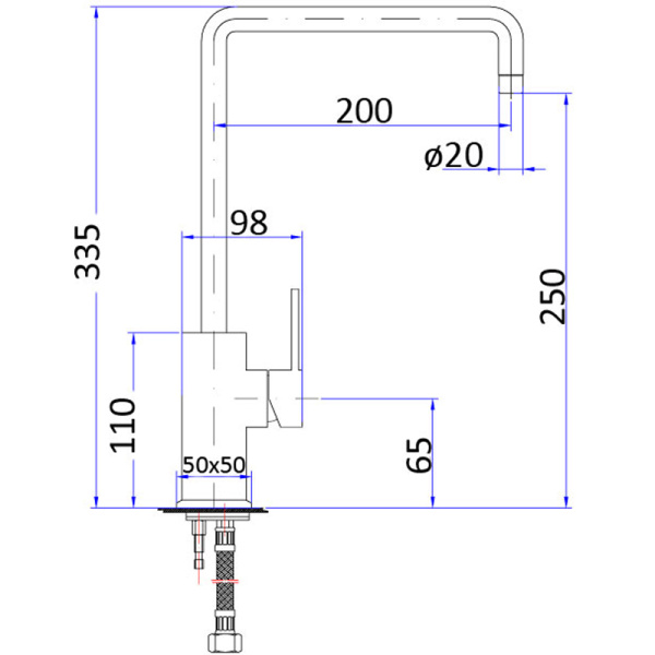 SARA Square Handle Risk Sink Mixer – PS1001SB - Image 2