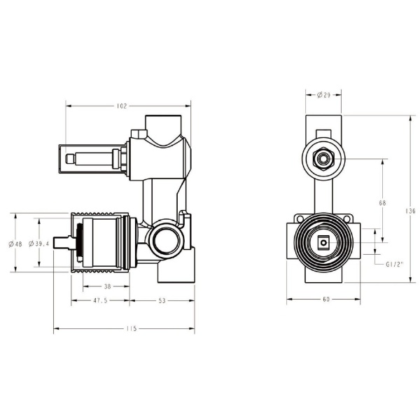 Clasico Wall Mixer Diverter Body - Image 2