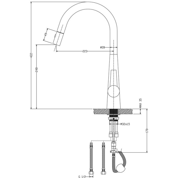 OTUS LUX PULL-OUT SINK MIXER - PC1017SB - Image 6