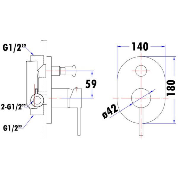 OTUS PIN HANDLE WALL MIXER WITH DIVERTER - PC3002SB - Image 3