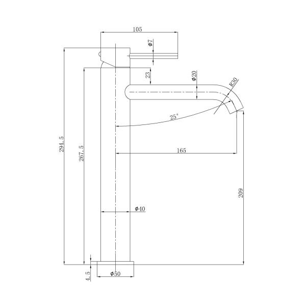 Otus Slimline SS Highrise Basin Mixer Curved Spout - PLC2002SS - Image 6