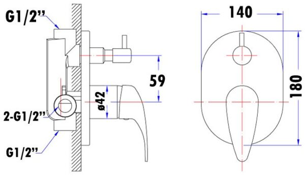 RUBY WALL MIXER WITH DIVERTER - PM-3002SW - Image 2