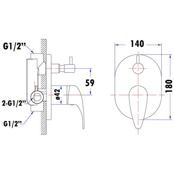 Ruby Wall Mixer Diverter Chrome - Image 2