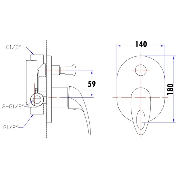 MINA HOLLOW-OUT HANDLE WALL MIXER WITH DIVERTER - PQ-3002SW - Image 2