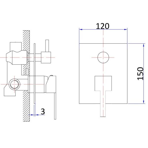 SARA SQUARE HANDLE BATH/SHOWER MIXER WITH DIVERTER - PS-3002SB - Image 2