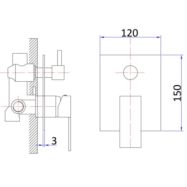 ROSA SQUARE BATH/SHOWER MIXER WITH DIVERTER - PSS3002SB - Image 3