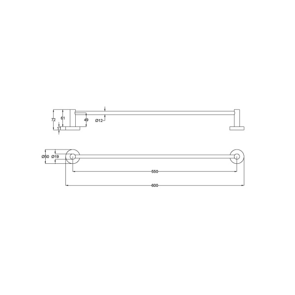 OTUS SLIMLINE SINGLE TOWEL RAIL 600MM - 4502-600SS - Image 5