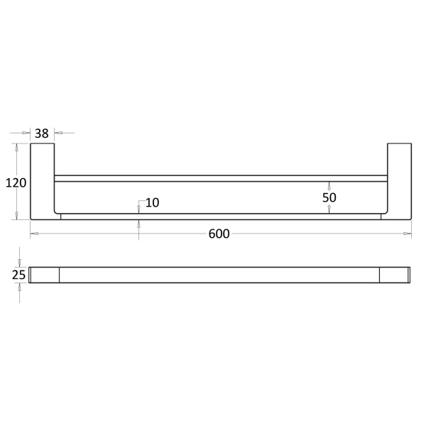 CERAM DOUBLE TOWEL RAIL 600MM - 55602-600 - Image 4