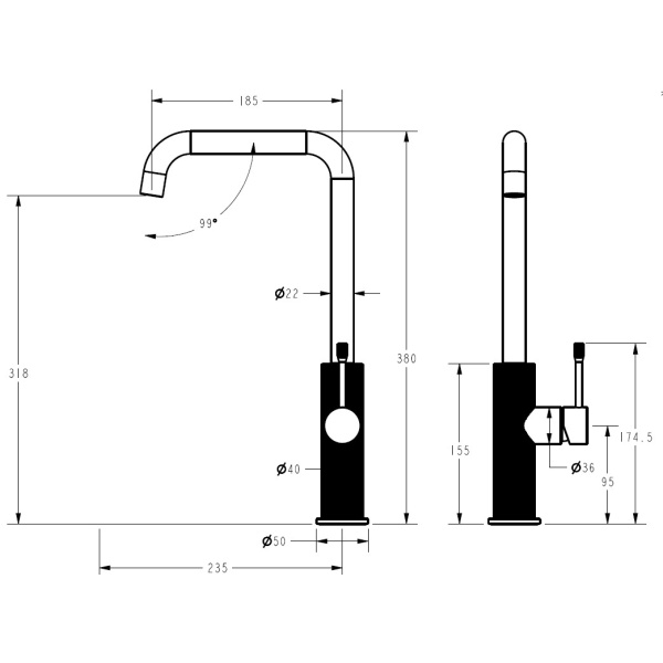 IKON/Linie Squareneck Sink Mixer. HYB585-101BN - Image 5