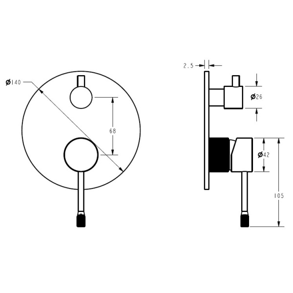 IKON/Linie Wall Diverter Mixer Trim Kit. HYB585-501TK-BN - Image 5
