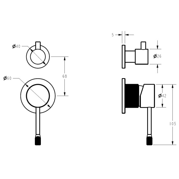 IKON/Linie Wall Diverter Mixer Trim Kit with Separate Cover Plate. HYB585-502TK-BN - Image 5