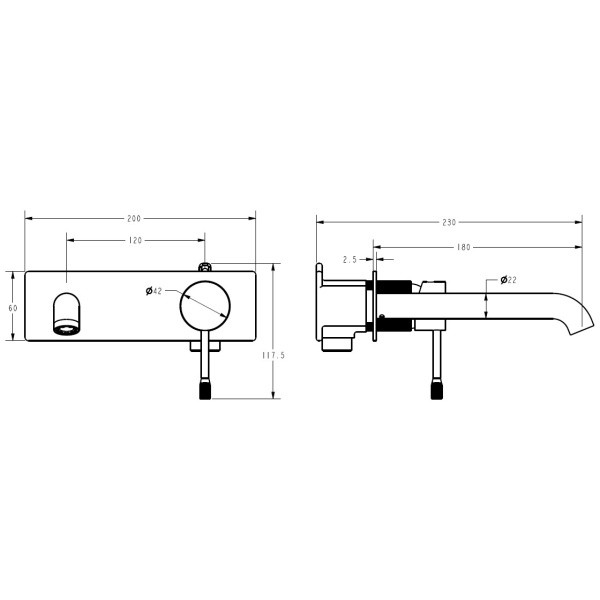 IKON/Linie Wall Basin Mixer Trim Kit with 220mm spout. HYB585-602TK-BN-220 - Image 5
