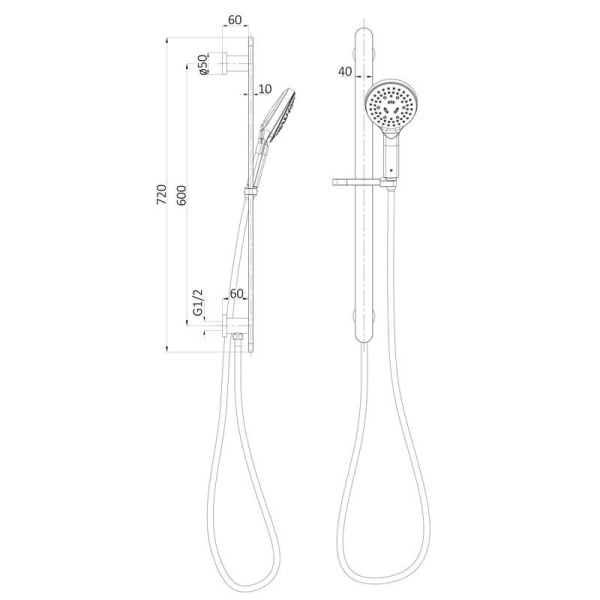 KARA HAND SHOWER ON RAIL WITH WATER INLET - HPA11-301D - Image 2