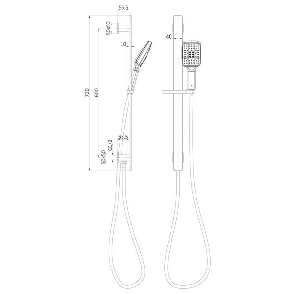 SETO HAND SHOWER ON RAIL WITH WATER INLET - HPA66-301D - Image 2