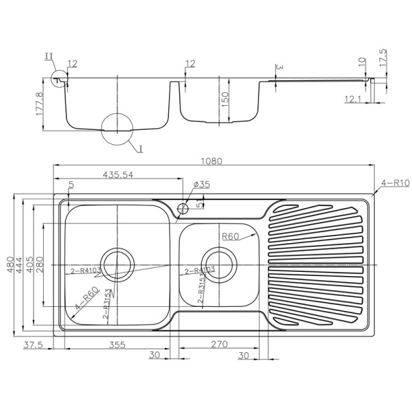 OTUS 1 & 1/2 BOWL & SINGLE DRAINER KITCHEN SINK - P0010848-2LHB - Image 2