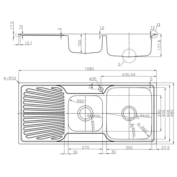 OTUS 1 & 1/2 BOWL & SINGLE DRAINER KITCHEN SINK - P0010848-2RHB - Image 2