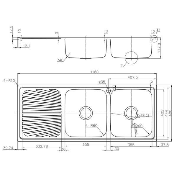 OTUS DOUBLE BOWL & SINGLE DRAINER KITCHEN SINK - P0011848-2RHB - Image 2