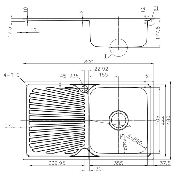 OTUS SINGLE BOWL & SINGLE DRAINER KITCHEN SINK - P008048-2RHB - Image 2