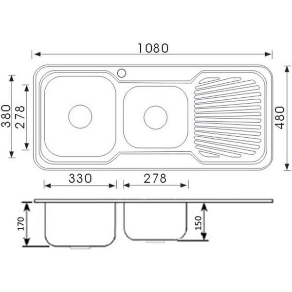 CORA 1 & 3/4 BOWL & SINGLE DRAINER KITCHEN SINK - P1080LHB - Image 2