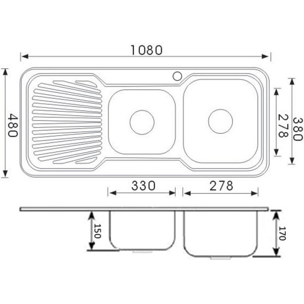 CORA 1 & 3/4 BOWL & SINGLE DRAINER KITCHEN SINK - P1080RHB - Image 2