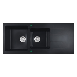 Cora Black Granite Sink One & Half Bowl with Drainer- PGR11650-HD-MB