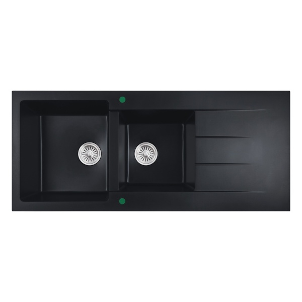 Cora Black Granite Sink One & Half Bowl with Drainer- PGR11650-HD-MB