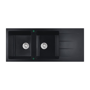 Cora Black Granite Sink Double Bowl with Drainer- PGR11650D-MB