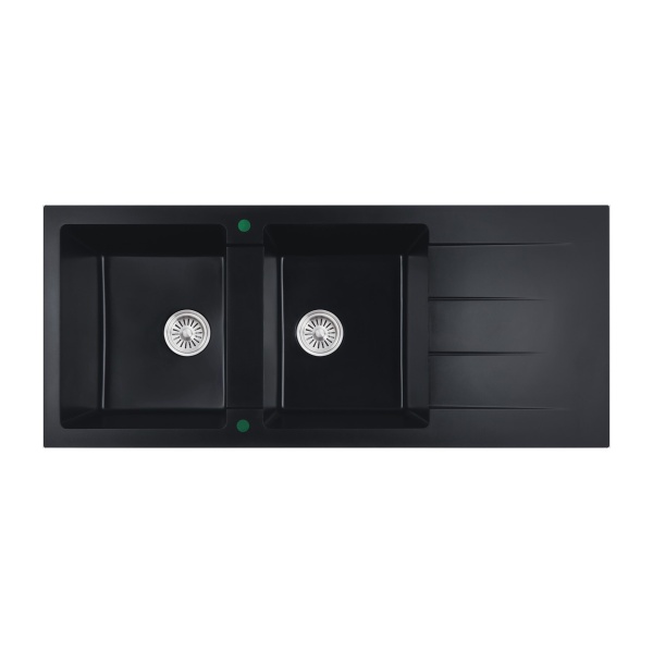 Cora Black Granite Sink Double Bowl with Drainer- PGR11650D-MB