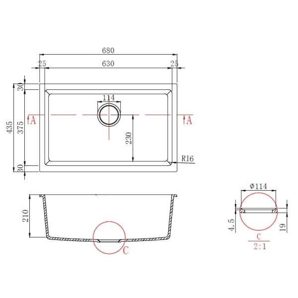 Cora Black Undermount Granite Sink - PGR6843-MB - Image 2