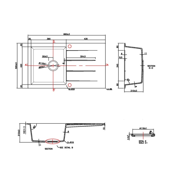 Cora Black Granite Sink with Drainer- PGR8650SD-MB - Image 2