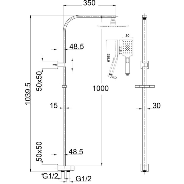 EDEN SQUARE MULTIFUNCTION SHOWER SET( TWO HOSES) - PHC7111S - Image 2