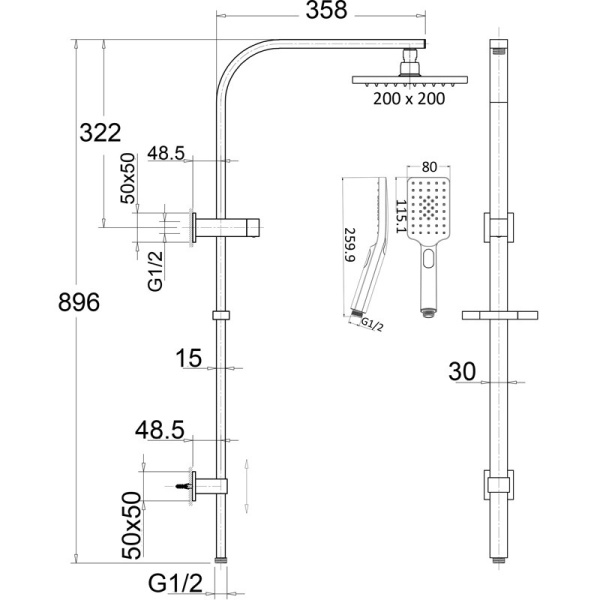 EDEN SQUARE MULTIFUNCTION SHOWER SET - PHC7121S-BN - Image 2