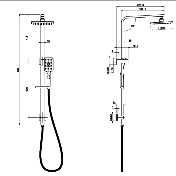 EDEN SQUARE MULTIFUNCTION SHOWER SET UNIVERSAL DIVERTER - PHC7121SN - Image 4