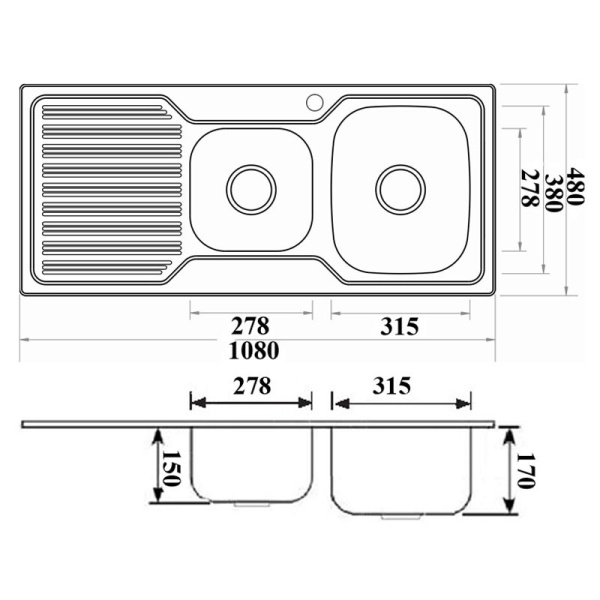 1 & 3/4 BOWL SINK - PN1080A-RHB - Image 2