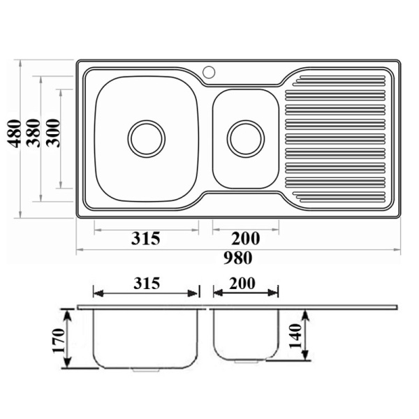 1 & 1/4 BOWL SINK - PN980A-LHB - Image 2