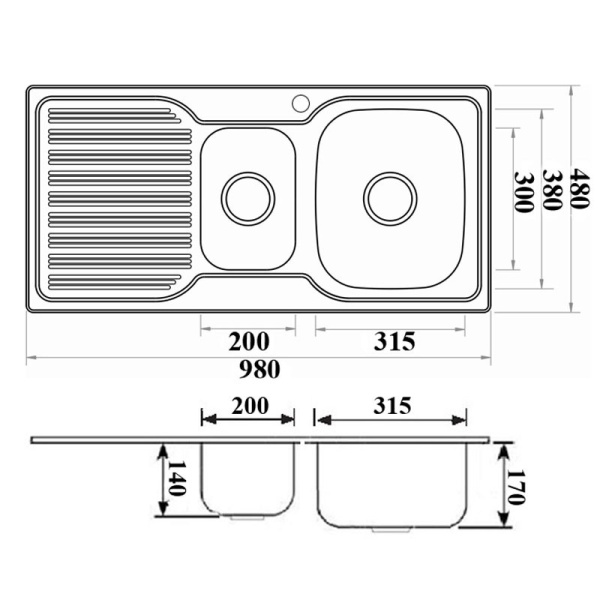 1 & 1/4 BOWL SINK - PN980A-RHB - Image 2
