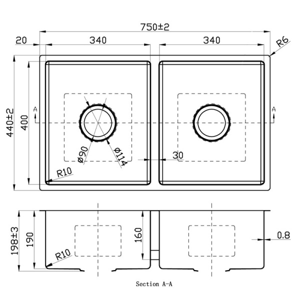 NEW CORA DOUBLE BOWLS ABOVE / UNDERMOUNT SINK - PR4034ND - Image 2