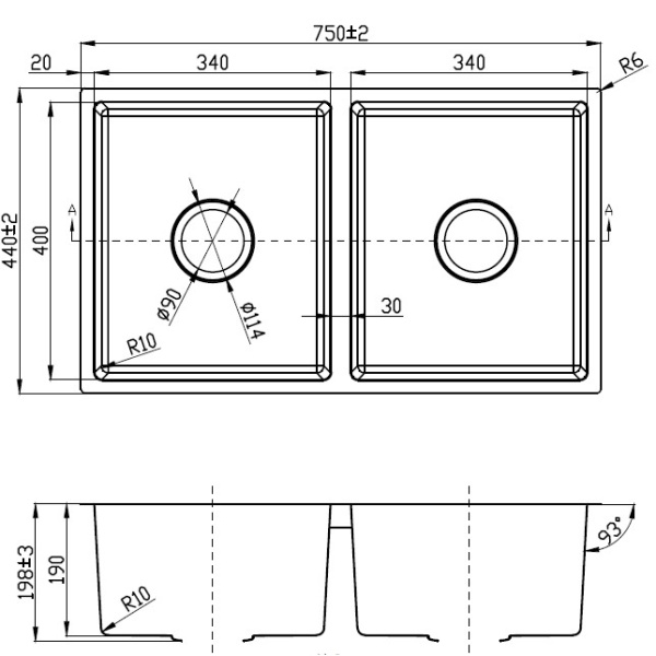 NEW CORA DOUBLE BOWLS ABOVE / UNDERMOUNT SINK - PR4034ND-A - Image 2