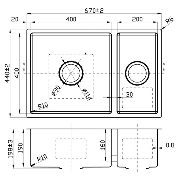 NEW CORA ONE AND HALF BOWLS ABOVE / UNDERMOUNT SINK (R10 CORNER) - PR670ND - Image 2