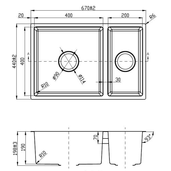NEW CORA ONE AND HALF BOWLS ABOVE / UNDERMOUNT SINK (R10 CORNER) - PR670ND-A - Image 2