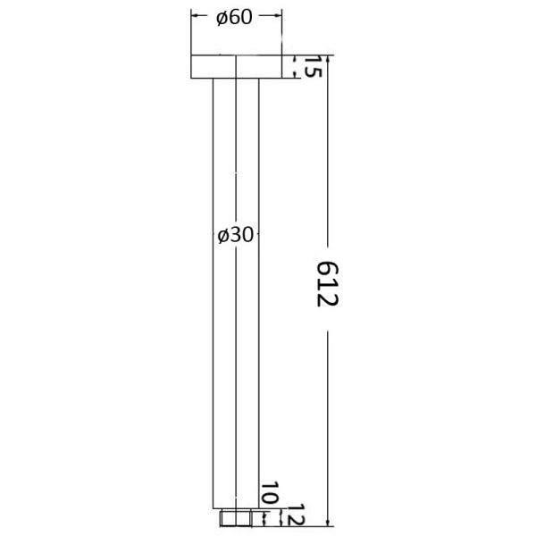 ROUND VERTICAL SHOWER ARM 600mm - PRY001B - Image 2