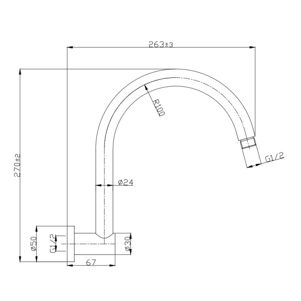 ROUND VERTICAL P-SHAPE SHOWER ARM - PRY016N - Image 2