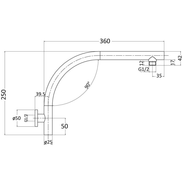 ROUND CURVED SHOWER ARM - PRY631 - Image 2