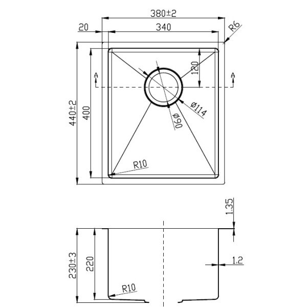 EDEN SINGLE BOWL ABOVE / UNDERMOUNT SINK (R10 CORNER) - PS340R-230 - Image 2