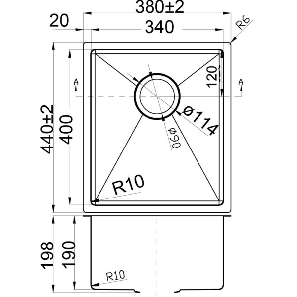 EDEN SINGLE BOWL ABOVE / UNDERMOUNT SINK (R10 CORNER) - PS340R - Image 2