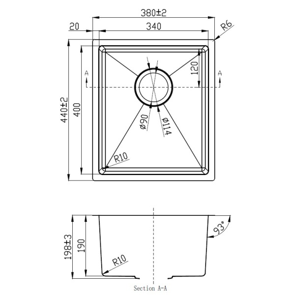 EDEN SINGLE BOWL ABOVE / UNDERMOUNT SINK (R10 CORNER) - PS340R-A - Image 2