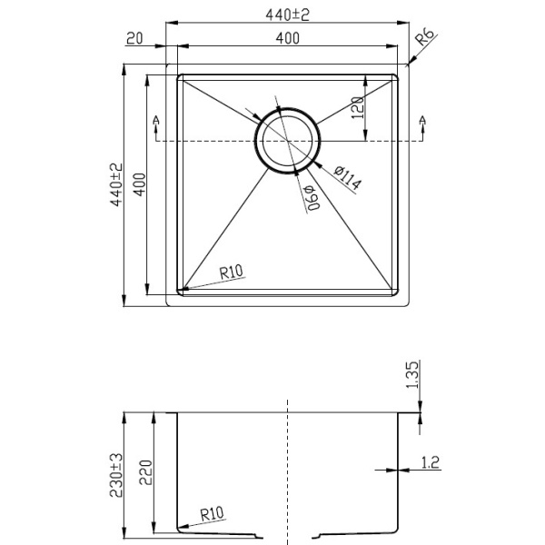 EDEN SINGLE BOWL ABOVE / UNDERMOUNT SINK (R10 CORNER) - PS400R-230 - Image 2