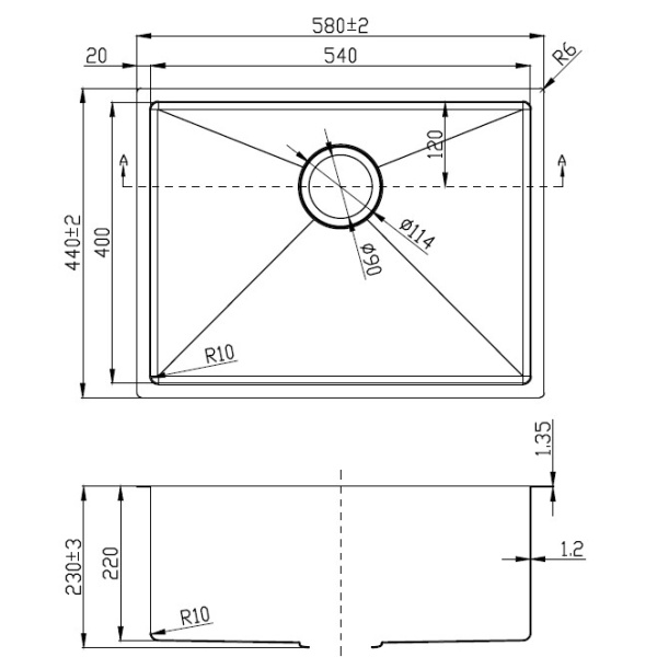 EDEN SINGLE BOWL ABOVE / UNDERMOUNT SINK (R10 CORNER) - PS540R-230 - Image 2